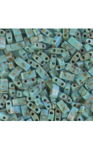 Miyuki half tila 5x2.4mm beads - Picasso opaque seafoam green HTL-4514